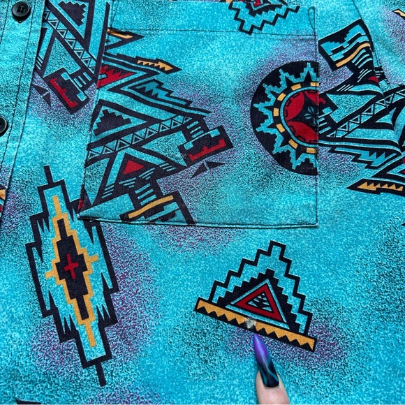 Vintage 90s Wrangler Brush Popper AOP Aztec Southwestern Women’s Large - Picture 7 of 8